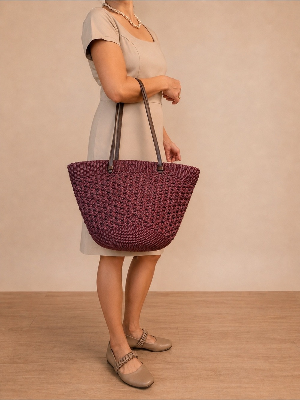 Handwoven Abaca NWOT Manila Hemp Crochet Tote | Plum - Philippine Made